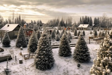 Wall Mural - snow-dusted christmas tree farm with various tree sizes, created with generative ai