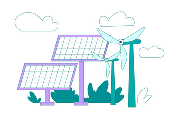 Poster - Solar Panel Battery and Windmill as Eco Friendly Vector Illustration