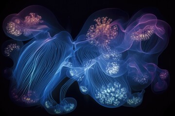 Poster - abstract light patterns created by bioluminescent organisms, created with generative ai