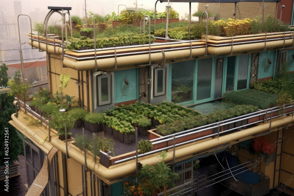 Picture of rainwater harvesting system on a building terrace, created with ...