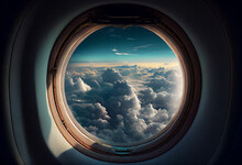 View From The Airplane Window To The Clouds. AI Generated