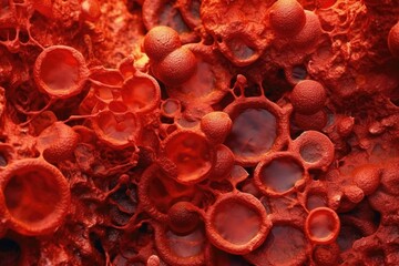 Poster - close-up of blood cells magnified under microscope, created with generative ai