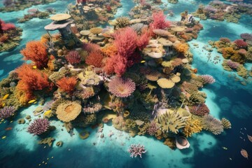 Poster - aerial view of a revitalized coral reef ecosystem, created with generative ai