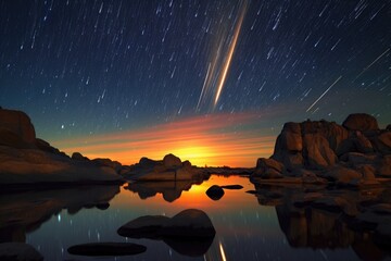 Canvas Print - long exposure of comets journey through night sky, created with generative ai