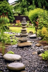 Poster - zen stones in a peaceful garden setting, created with generative ai