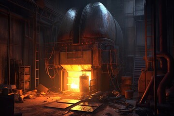 Poster - industrial furnace with glowing heat, created with generative ai