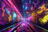 Fototapeta Londyn - cyberpunk neon tunnel with vibrant colors, created with generative ai