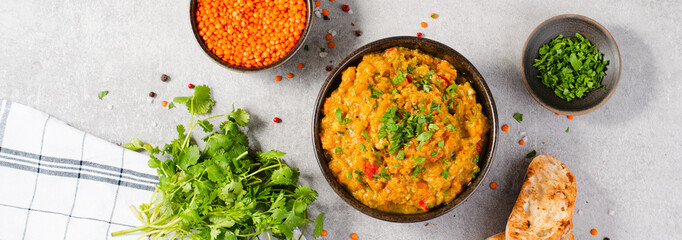 Wall Mural - Red Lentils Indian Curry Dal, Lentil Dhal, Tasty Meal