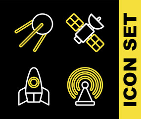 Poster - Set line Satellite, Radar, Rocket ship and icon. Vector