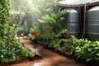 rainwater harvesting system with plants, created with generative ai