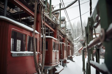 Wall Mural - close-up of ski lift cables and pulleys, created with generative ai