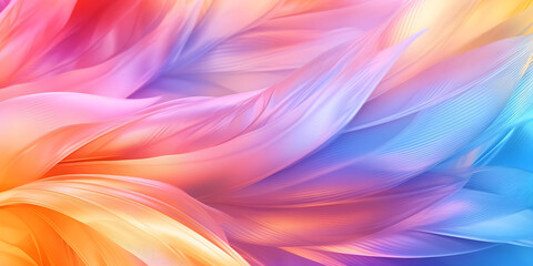 shining long iridescent feathers in pastel shades, generative ai