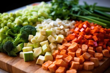 Wall Mural - a variety of chopped vegetables ready for stew, created with generative ai