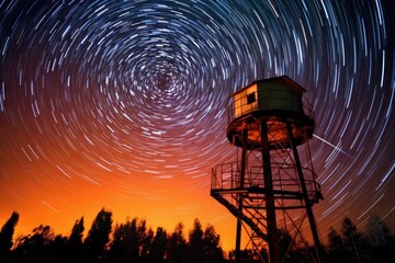 Wall Mural - long exposure shot of telescope and spiral galaxy, created with generative ai