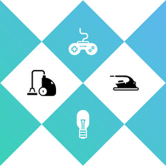 Wall Mural - Set Vacuum cleaner, Light bulb, Gamepad and Electric iron icon. Vector