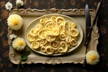 Canvas Print - butter curls arranged artistically on a plate, created with generative ai