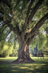 Poster - big tree with a swing hanging from branch, created with generative ai