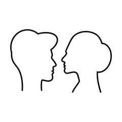 Wall Mural - Male and female outline face profile silhouette vector icon in a glyph pictogram illustration