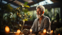 Senior Man And Mature Zen Meditation Relaxation Concept