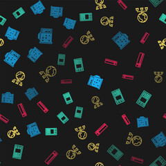 Poster - Set line Slot machine, Create account screen, Computer network and Video game console on seamless pattern. Vector