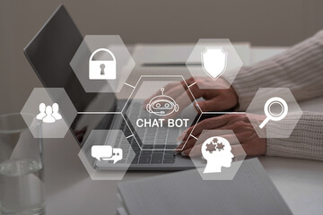 Aufkleber - Unrecognizable mature lady independent contractor using chatbot on laptop
