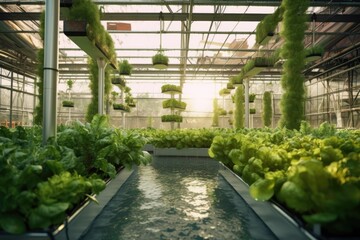 Wall Mural - nutrient-rich water solution in a hydroponic farm, created with generative ai