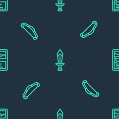 Poster - set line sword for game, medieval bow and card collection on seamless pattern. vector