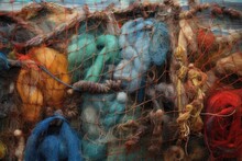 Close-up Of Tangled Fishing Nets On A Pier, Created With Generative Ai