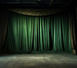 abandoned old room with green curtains. post apocalyptic. 