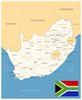 South Africa - detailed map with administrative divisions and country flag. Vector illustration