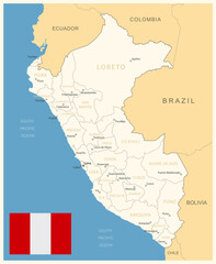  Peru - detailed map with administrative divisions and country flag. Vector illustration
