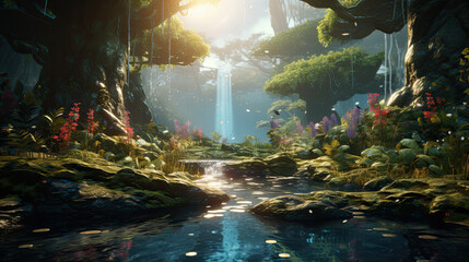 Wall Mural - Illustration of fantasy forest - AI generated image.