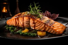 close up grilled salmon fillet in luxury restaurant | Generative AI