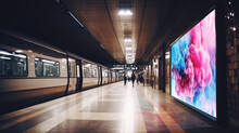 Beautiful Standing Billboard In The Underground Subway. Generative AI
