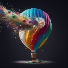 Explosion Of A Rainbow Balloon With A Splash Of Colorful Liquid On A Dark Background. Generative AI 