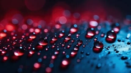 Canvas Print - Abstract background of water drops on a red background, close up. Generative AI