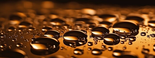 Wall Mural - Abstract background of water drops on a gold background, close up. Generative AI