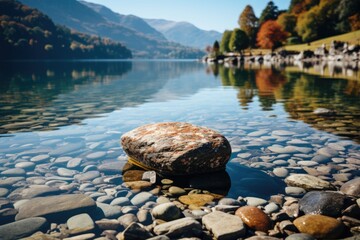 A rock sitting on top of a river bed. Generative AI.