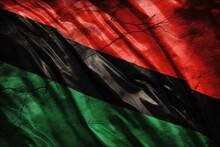 Red Black Green Flag Fluttering In The Wind Against The Sky. Flag Africans Silk. Generative AI