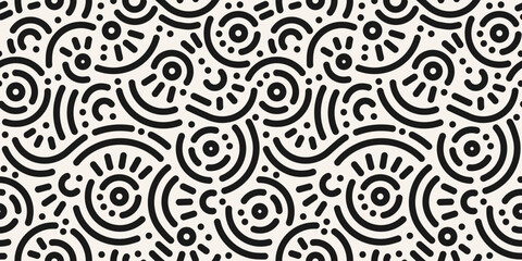 Wall Mural - Seamless doodle geometric pattern. Abstract modern background with circles and curves. Hipster Memphis style.