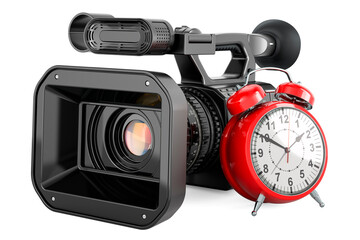 Poster - professional video camera with alarm clock, 3d rendering