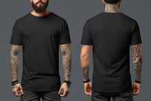 Premium Photo  Man in blank black t-shirt, front and back views