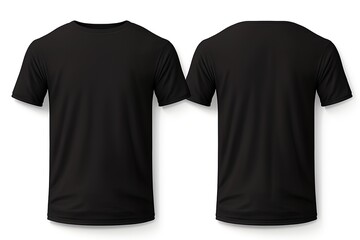 T-shirt mockup. Black blank t-shirt front and back views. male clothes wearing clear attractive apparel tshirt models template | Generative AI