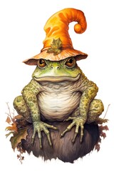 Wall Mural - A frog wearing a hat and sitting on a rock. Generative AI.