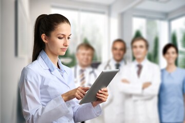 Sticker - Young healthcare doctor hold digital tablet for research