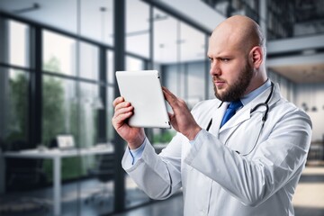 Sticker - Medical, research concept with doctor hold digital tablet