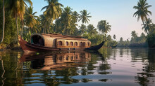 Kerala's Backwaters A Tranquil And Tropical Paradise Of Canals Greenery And Houseboats AI Generative