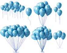 Set Of Blue Metallic Ballons Isolated
