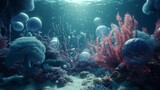 Fototapeta Do akwarium - Discover the Enchanting Underwater World: Vibrant Coral, Tropical Fish, and Hidden Treasures Await in the Majestic Deep Sea, generative AI
