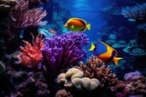 Fototapeta Do akwarium - Landscape with colorful fish and corals under the sea, marine life. Generative AI